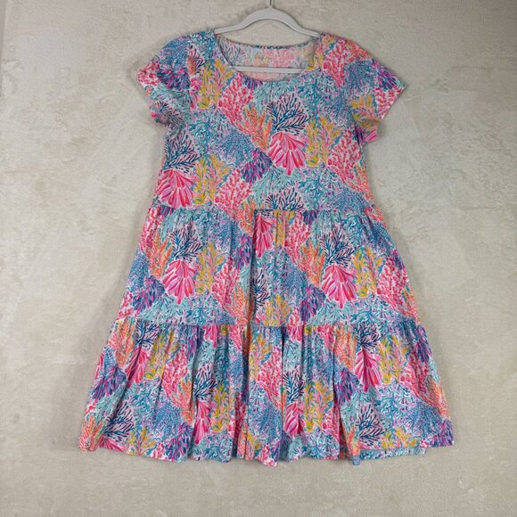 Lily Pulitzer Woman L Geanna Short Sleeve Dress Swing Fit Colorful Eclectic - Picture 1 of 8